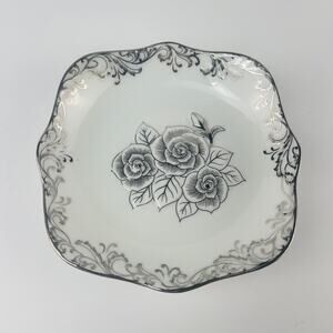 T. Bavaria Dish Germany Silver Inlay Rose & Trim 7 1/8”